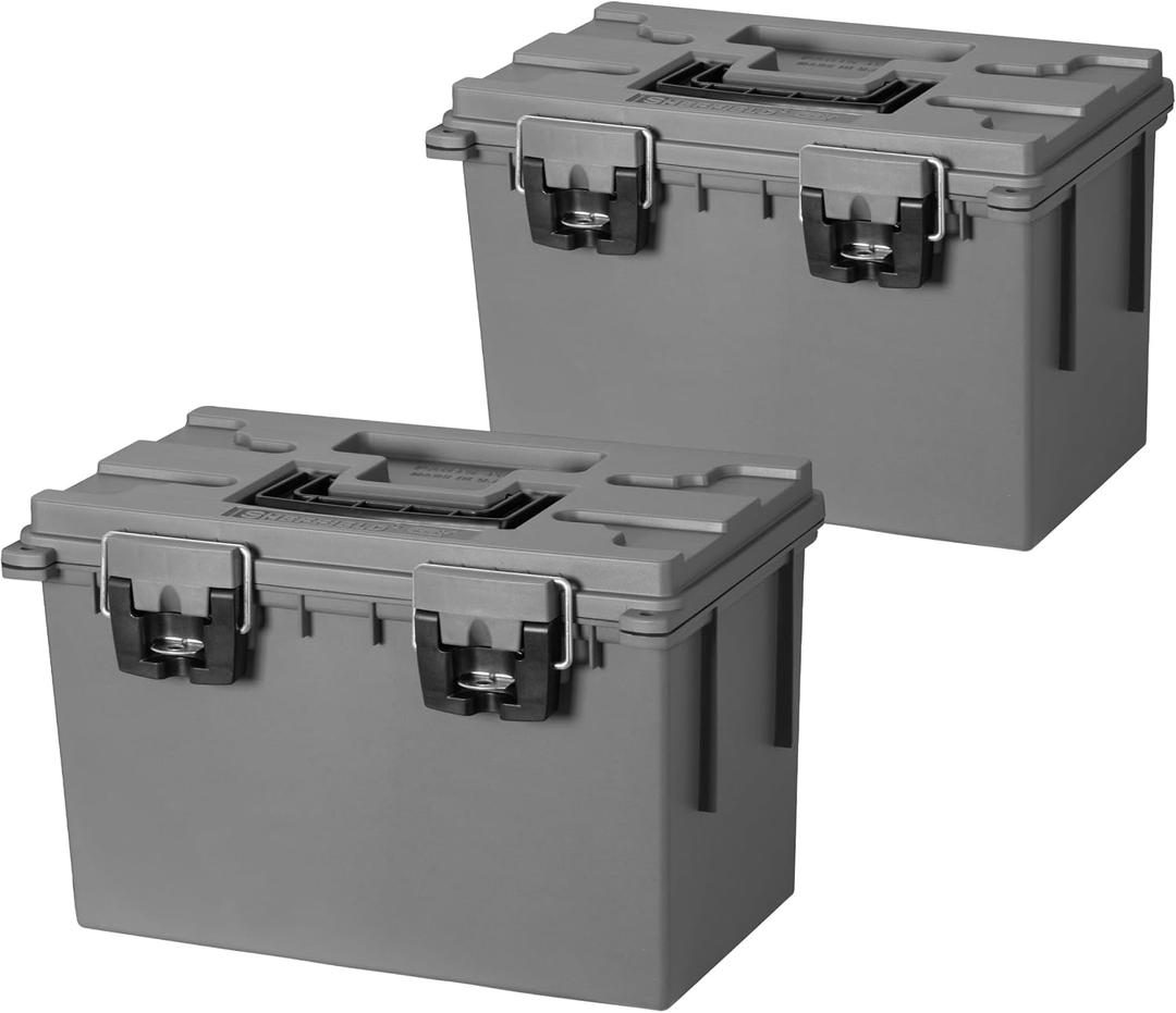 Sheffield 12775 XL Storage Bins With Lids, 2-Pack Stackable Storage Bins, Made in USA, Lockable and Water-Resistant Containers with Lids, Plastic Containers for Home, Classroom, and Dorm, Gray