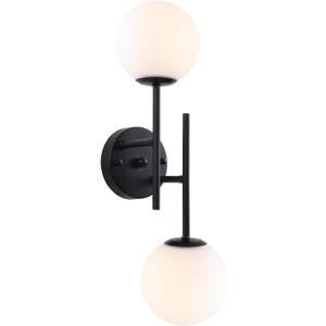 Black Globe Wall Sconces, 2-Light Modern Matte Black Vanity Lights with White Globe Glass Shade, Industrial Farmhouse Wall Lamp for Bedroom, Living Room, Kitchen, Bathroom