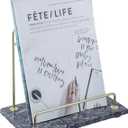 MyGift Modern Black Marble Cookbook Stand, Kitchen Countertop Recipe Holder Stand with Brass Tone Metal Rail