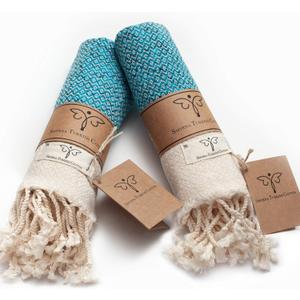 SMYRNA TURKISH COTTON Vintage Series Turkish Hand Towels, 16x40 inch, Decorative Turkish Hand Towels for Bathroom, Kitchen, Face, Hair, Tea, Yoga, Gym, Dishcloth Set of 2, Turquoise Blue