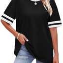 WIHOLL Womens T Shirts Loose Fit Short Sleeve Tees Crew Neck Color Block Summer Tops 2026 Fashion, Size L
