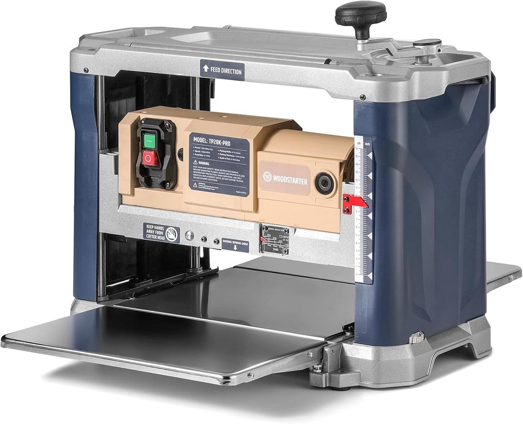 13-Inch Wood Planer:10000RPM benchtop model,3 HSS blades,21FT/min speed,0.25-6.2'' adjustable cutting thickness,multi-size dust port,overload protection.Ideal for woodworking