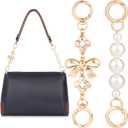 Winsyison 2pcs Bow Bag Extender Chain, Pearl Purse Strap Extender, Metal Bowknot Chain Extender Charm Purse Making Supplies for Wallet Messenger Shoulder Bags- Gold