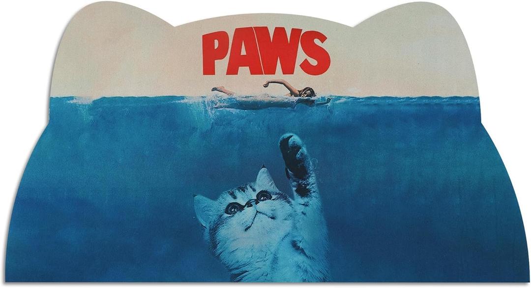 Cat Food Mat - Pet Feeding Mat for Floor, Non-Slip, Waterproof, Super Absorbent, Easy to Clean, Blue, Cat, Dog 15.9''x23.8''