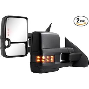 Towing Mirrors Compatible with 2014 2015 2016 2017 2018 Chevy Silverado GMC Sierra 1500 2500 HD 3500 HD with Power Glass LED Arrow Turn Signal Backup Lamp Running Light Heated Extendable Pair Set