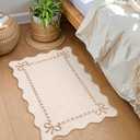 GarveeHome Scalloped Bow Rug for Kitchen Floor, Solid Beige Rug for Dorm, Washable Entryway Rugs 2x3 Soft Low Pile Non Slip Scalloped Rugs for Nursery Bedroom Decor Hallway