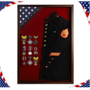 Flag Display Case Military Uniform Shadow Box Fits a Folded 3'x5' Army Navy Air Force Veterans Home Flown Flag with Police Uniform Jacket Display and Felt Lining for Badges and Medals, Walnut Finish