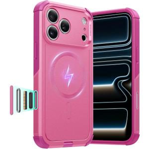 ESR for iPhone 17 Pro Max Case, 7X Military-Grade Drop Protection, Shock-Absorbing Rugged Cover with Camera Control Button, MagSafe Accessories Compatible, Cyber Series, Rosy Pink