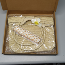 Straw Tote Bag for Women, Large Summer Beach Bag with Polka Dot Scarf & Plumeria Flower (beige)