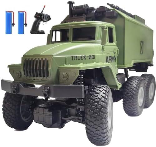 KNACKTOYZ RC Military Truck for Boys 4-7, 1:16 Remote Control 4WD Off-Road Crawler, Army Cars Toys with 2 Rechargeable Batteries, All Terrain Toy Vehicle with Lights, Birthday for Kids