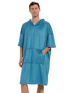 KFUBUO Surf Poncho Mens Towel Robe with Hood Changing Towel Poncho Adult Terry Cloth Swim Towels Quick Dry for Swimmers