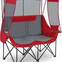 Teenyyou Double Camping Chair with Canopy Shade 660lbs Heavy Duty Beach Chair, Portable Folding 2 Person Camping Loveseat with Cup Holder and Storage Bag for Lawn Beach Outdoor Sport(Red and Grey), 47.2 inches x 20 inches x 13.5 inches