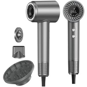 Hair Dryer, 150000 RPM Brushless Motor with 500M Negative Ions, Fast-Dry Lightweight Design, ThermoControl & Magnetic Nozzle/Diffuser, Low Noise Salon Blow Dryer for All Hair, Travel, Home