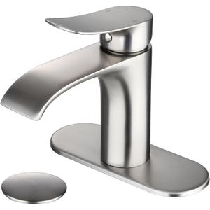 Waterfall Style Bathroom Faucet, Brushed Nickel Finish, Ceramic Valve, Leak-Proof, 3/8-In Compression Threads, Single Hole Design, Easy Installation