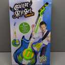 deAO Guitar and Microphone Set for Kids, Adjustable Height Microphone with Stand 8 Music Cord Keys Songs String Bar Colorful Light, Karaoke Toys Pretend Play Guitar Gift for Boy Girls Toddlers, (Blue)