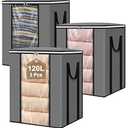 60L Comforter Storage Bag, Sturdy Construction Blanket Storage Bin w/Durable Handles, Foldable Storage Box w/Dual Zippers for Sheets Quilts Sweaters Bedding Sets Pillows, 2 Pack, Black