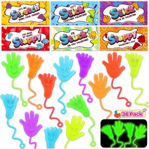 Shyling 36 Pack Valentines Day Cards for Kids School with Glow In Dark Sticky Hands Feet, Valentines Day Gifts for Kids Classroom, Slappy Fidget Toy, Valentine Party Favors Exchange Prizes Gift
