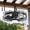 Cofiyard Black Plug in Outdoor Ceiling Fans, 20" Remote Control Hanging Caged Ceiling Fan with Lights, Portable Gazebo Fan with Lights IP65 Waterproof for Patios, Pergola, Canopy and Porch