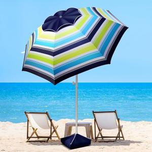 Fisqueen 8FT Large Beach Umbrella with Wind Resistance Sand Anchor Sand Bag, Portable Outdoor Umbrella with UPF50+ UV Protection, Tilt Sun Shelter for Beach, Patio, Yard