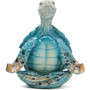 VVGIFTS Sea Turtle Meditation Yoga Decor, Garden Figurine Sea Turtle Meditating Coastal Beach Decorations, Zen Yoga Resin Statue for Home Office Decorations (Put the Palm Separate)