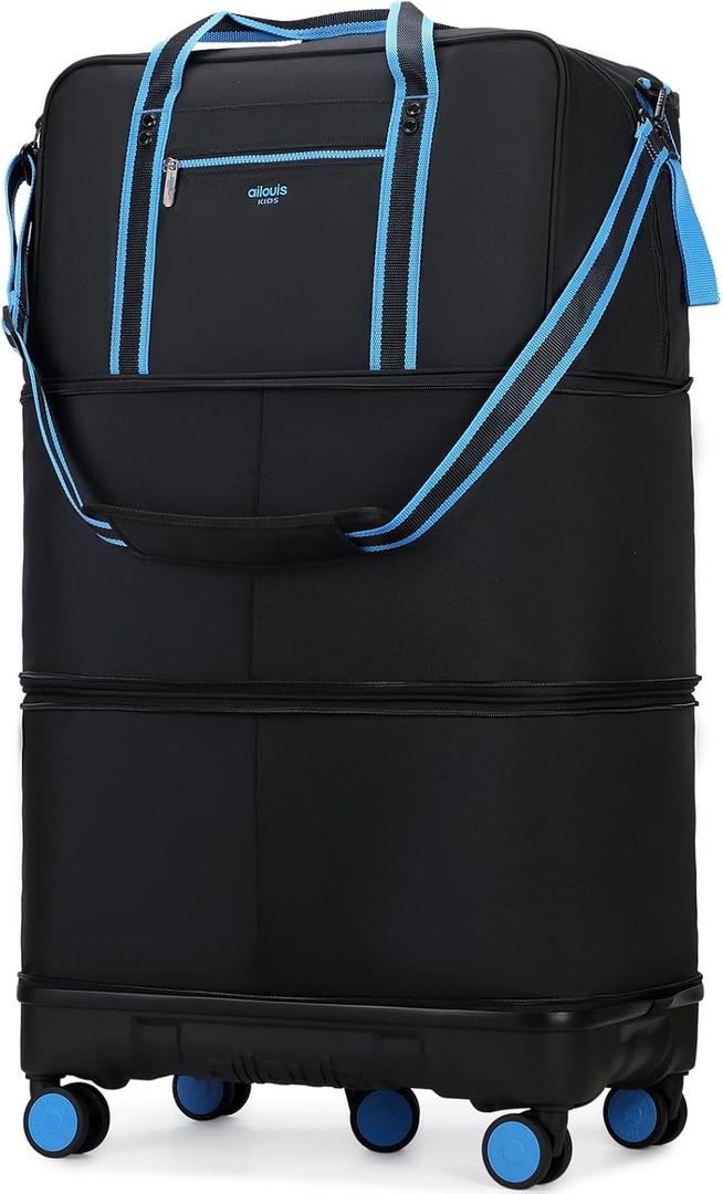 Rolling Duffle Bag with Detachable Wheels, Large Capacity Expandable Foldable Suitcase for Travel,Collapsible Luggage Carry on Duffel Overnight Weekend Bags (Black)