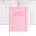 Rileys & Co Undated Daily Planner 8 x 6 in, Day Schedule Planner & Agenda Book, Journal with Goal & Habit Tracker, No Dates Dateless Annual Organizer for Work, School & Home - Pink