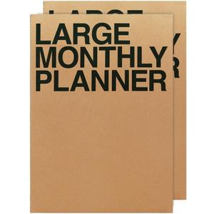 JSTORY Large Monthly Planner Set of 2 Stitch Bound Flat Lay Year Round Flexible Cover Goal/Time Organizer Thick Paper Eco Friendly Customizable A4 16 Months 36 Pages 18 Sheets Kraft