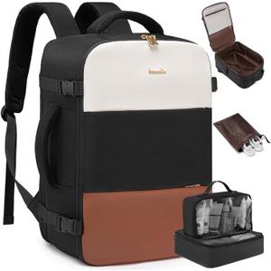 LOVEVOOK Travel Backpack for Women, Carry On Backpack Flight Approved with 3 Packing Cubes,TSA Personal Item Travel Bag Fits 15.6 Laptop,Weekender Hiking Business Luggage Daypack Beige Black Brown (Large-4PCS, Beige-black-brown)