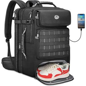 MATEIN Expandable Travel Backpack With Shoe Compartment, 52L Large Luggage Suitcase with Waist Straps & USB Charging Port, 17 Inch TSA Laptop Backpack With 3 Packing Cubes for Men, Black