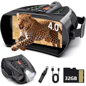 Night Vision Goggles for Adults, 4K Infrared Night Vision Binoculars with 7-Level IR, 5000mAh Battery, 32GB TF Card, 4'' HD Screen, Flashlight, Long Range for Hunting, Camping, Security