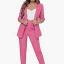 SweatyRocks Women's 2 Piece Solid Ruched Sleeve Blazer and Pants Business Office Suit Set L