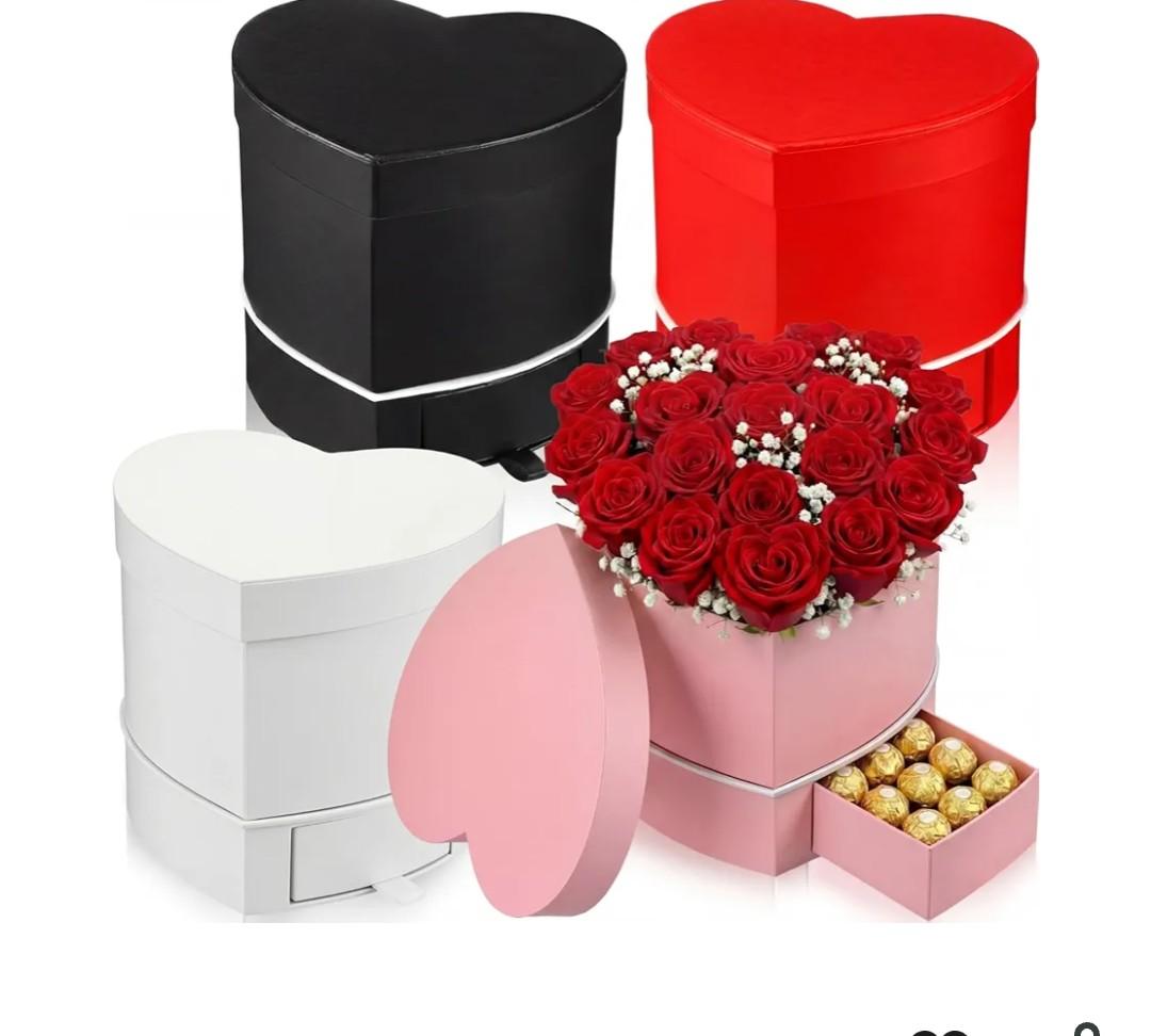 Fullhawl 4 Pack Heart Shaped Flower Box with Drawer,6.1" Valentine's Day Gift Box for Roses, Jewelry, Proposals,Weddings, Romantic Floral Arrangement for Birthdays,Anniversaries