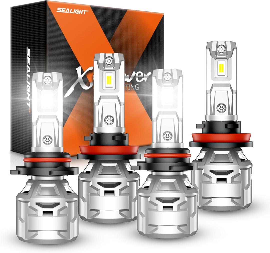 SEALIGHT 9005 H11 60000LM Bulbs, 6500K Cool White 9005 H11 Fog Lights with 15000RPM Cooling Fan, 60,000-hour Ultra-long Lifespan, Plug-N-Play, Pack of 4