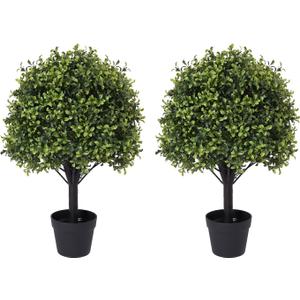 27 Realistic Artificial Boxwood Topiary Trees Set of 2, Faux Boxwood Plants Outdoor UV-Resistant, No Maintenance Curb Appeal Fake Evergreen Bushes & Shrubs for Front Porch Outside Planter Decor (Gjl)