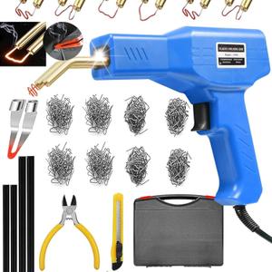 Plastic Welder,2 in 1 Plastic Welding Repair Kit with 1000pcs Hot Staples,4pcs Plastics Welding Rods,knife,Plier, Hot Staples Weld Gun Repair Kit for Car Bumper And Most Plastics(blue)