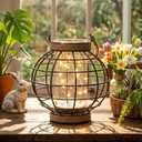 JHY DESIGN Metal Cage LED Lantern Battery Powered,7.3" Tall Cordless Accent Light with 20pcs Fairy Lights.Great for Weddings, Parties, Patio, Events for Indoors/Outdoors.