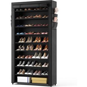 ROJASOP Shoe Rack with Covers, Stackable 10 Tier Tall Shoe Shelf Storage 5055 Pairs Shoes and Boots Large Capacity Vertical Shoe Rack Organizer for Closet Entryway Garage Bedroom, Grey