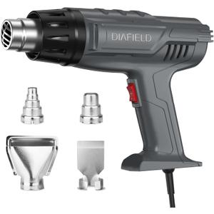 DIAFIELD 1850W Heat Gun, Dual Temperature Settings, AUTOXEL Fast Heat Hot Air Gun, Durable& Overload Protection, with 4 Nozzles for Shrink Wrap, Vinyl, Crafts, Epoxy Resin (Normal Size)