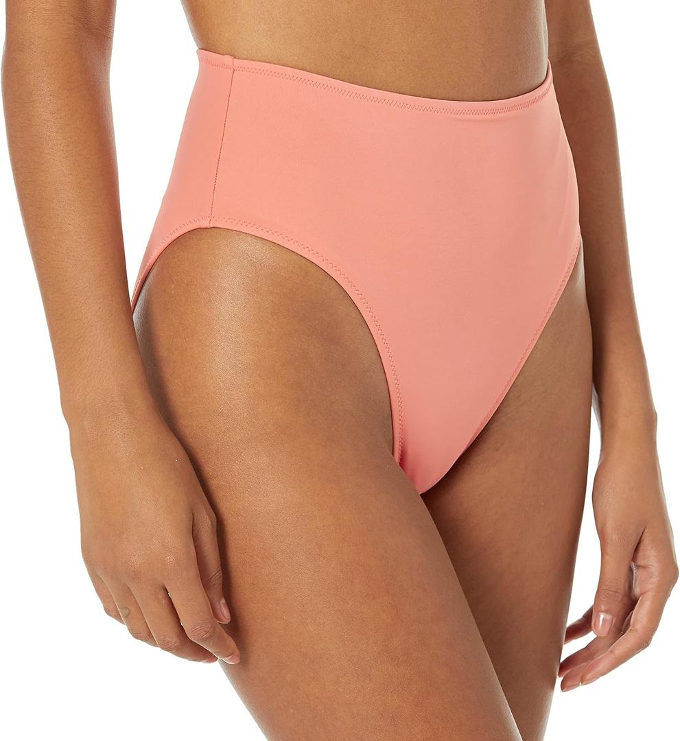 Amazon Essentials Women's High Waist High Leg Bikini Bottom (Large, Coral Pink)