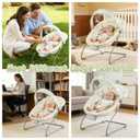 Portable Baby Bouncer Seat with 8 Melodies, 3 Vibration Levels & Adjustable Volume, Foldable Infant Bouncer Rocker with Safety Harness for Baby 0-6 Months, Indoor & Outdoor Use BR2404
