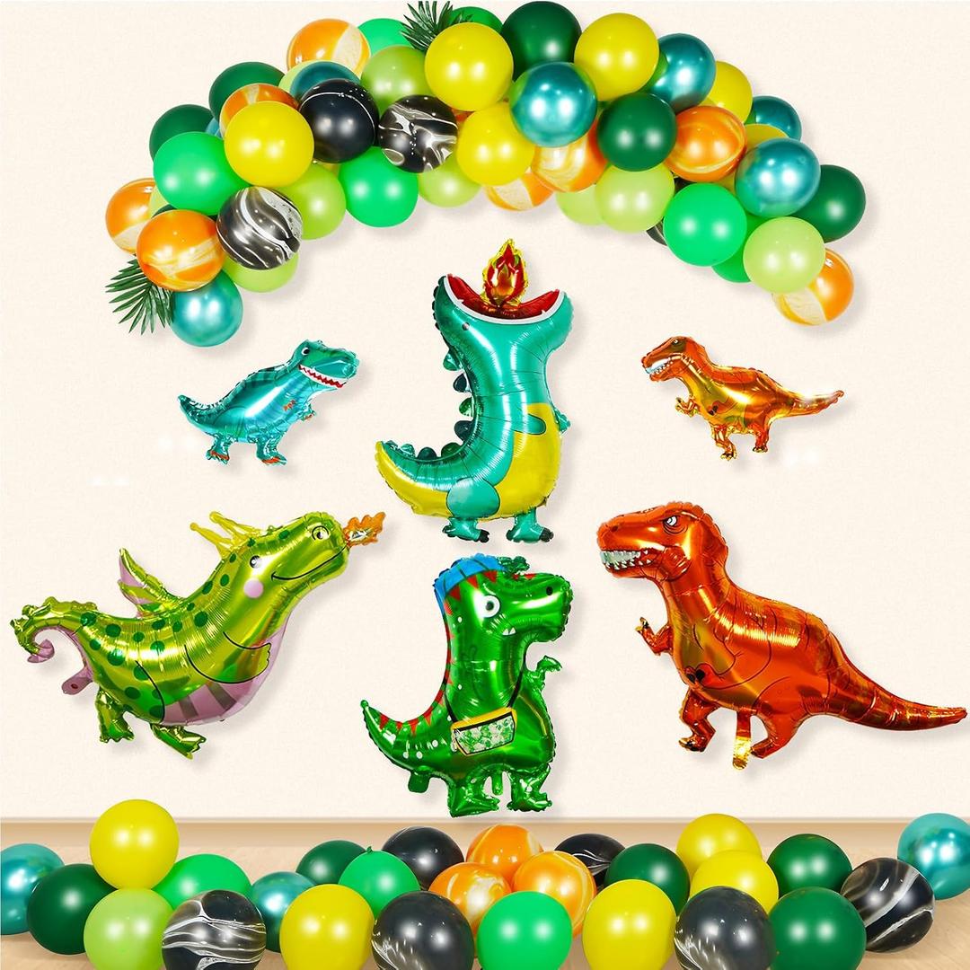 GoGoGoodie Dinosaur Balloons Birthday Decorations Dino Theme Foil Balloon Arch Kit for Kids Party 70Pcs