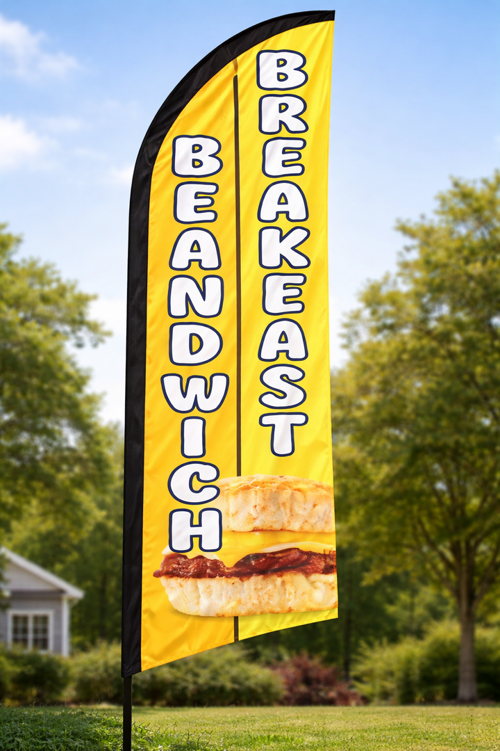 Breakfast Sandwich Feather Flag for Business Advertising 6 FT Swooper Flag for Storefronts Retailers Shops Food Trucks Events and Fairs (Flagpole Not Included