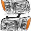 AS Headlight Assembly Compatible with2005 2006 Toyota Tundra Double/Crew Cab and 200-2007 Sequoia Headlamp Chrome Housing Driver and Passenger Side(Not compatible with Regular Cab and Access Cab) (Chrome Housing Amber Reflector Clear Lens)