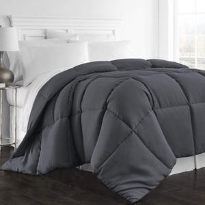Grey Full XL (82'' x 86'') Size Comforter 100% Cotton 500 GSM Fill Power Down Alternative Comforter with Corner Tabs Soft Fluffy Classic Box Stitched Winter Warm All Season Quilted
