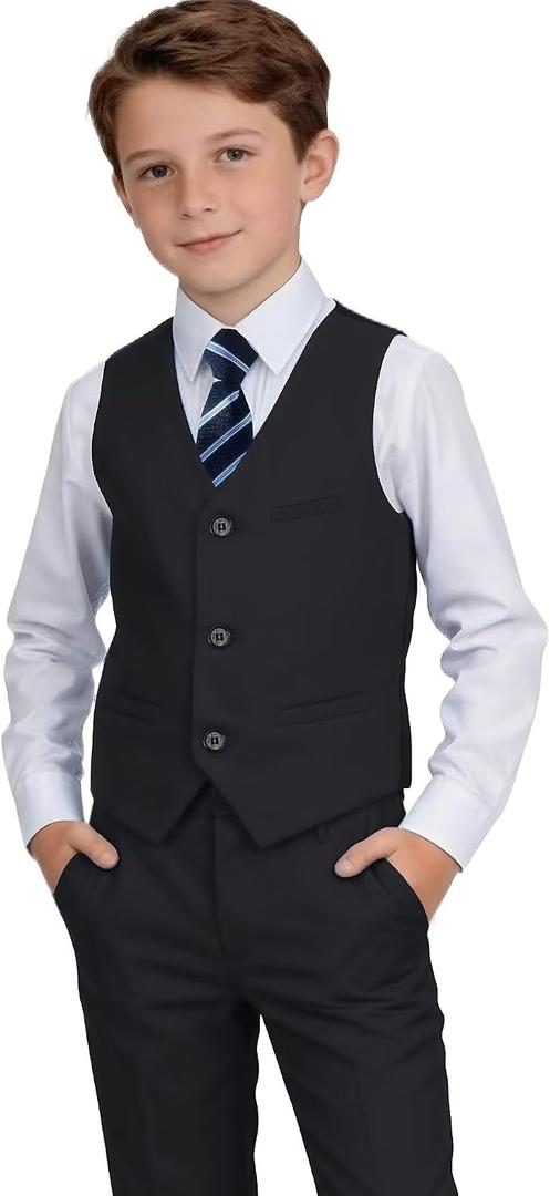 Boys Suit Kids Formal Easter Outfit Wedding Ring Bearer Suits for Boys Dress Vest Pants Set with Shirt and Tie, Black, 7
