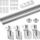 Therwen 1 Pcs 72 Inch By-Pass Closet Track Kit, Sliding Door Track Hardware Set, Galvanized Brass-Plated Pulls Used to Hang By-Passing Bifold Door Cabinet Panels Sliding Closet Replacement