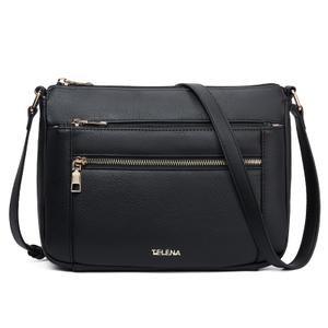 Telena Crossbody Bags for Women, Leather Cross body Purse With Adjustable Strap (Black, Regular)