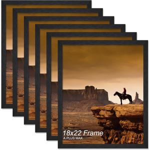 A PLUS MAX 18x22 Picture Frame Set of 6, Black Engineered Wood Frame for 18 x 22 Inch Picture Poster Photo, Light Weight 18 by 22 Frame with Wood-grain for Wall - 6 Pack/Black/18 x22