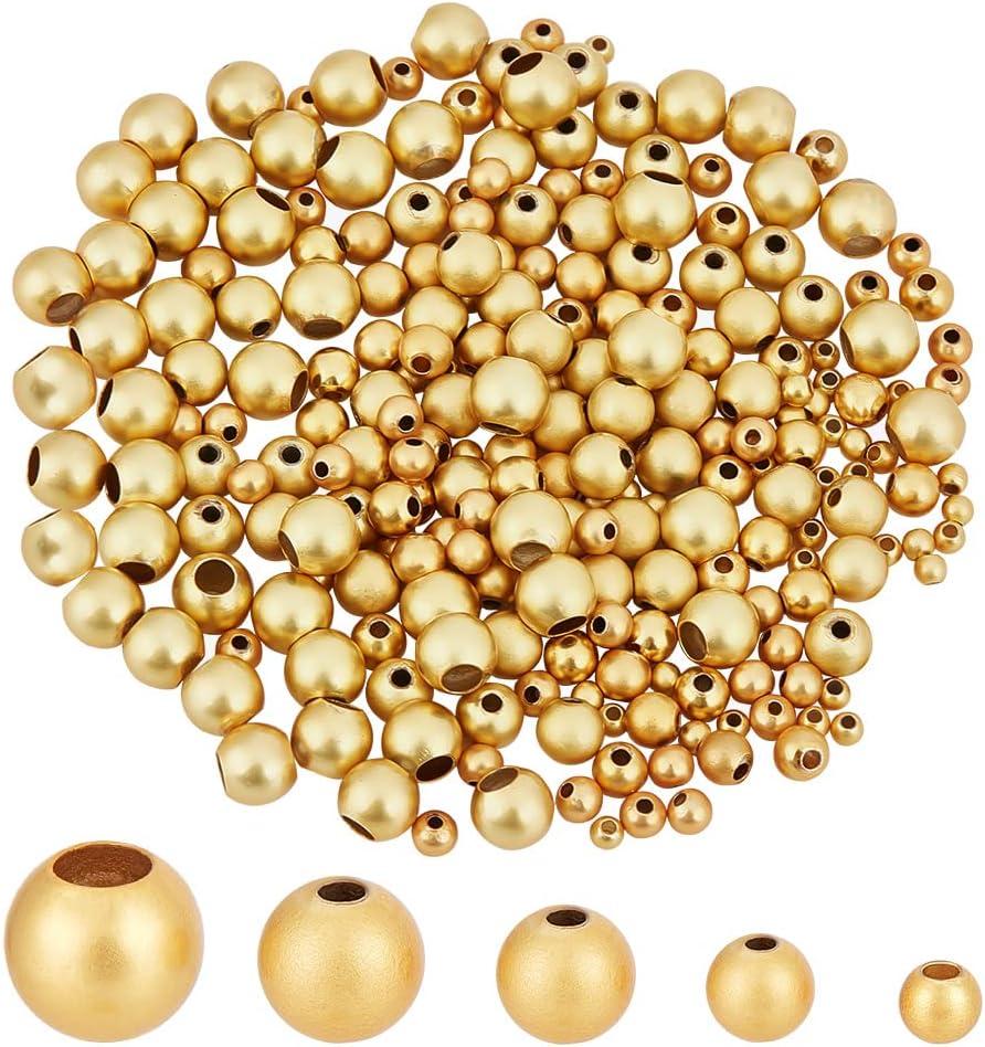 PH PandaHall 250pcs 18k Gold Plated Spacer Beads, 5 Size Round Brass Beads Matte Smooth Loose Beads for Summer Bracelet Necklace Jewelry DIY Crafts, 7/6/5/4/3mm