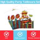 96 Pcs Super Theme Hero Plates For White Hero Party Supplies Plates Napkins Forks Hero Theme Birthday Party Decorations Birthday Disposable Dinnerware Tableware for Boys Girls Serves 24